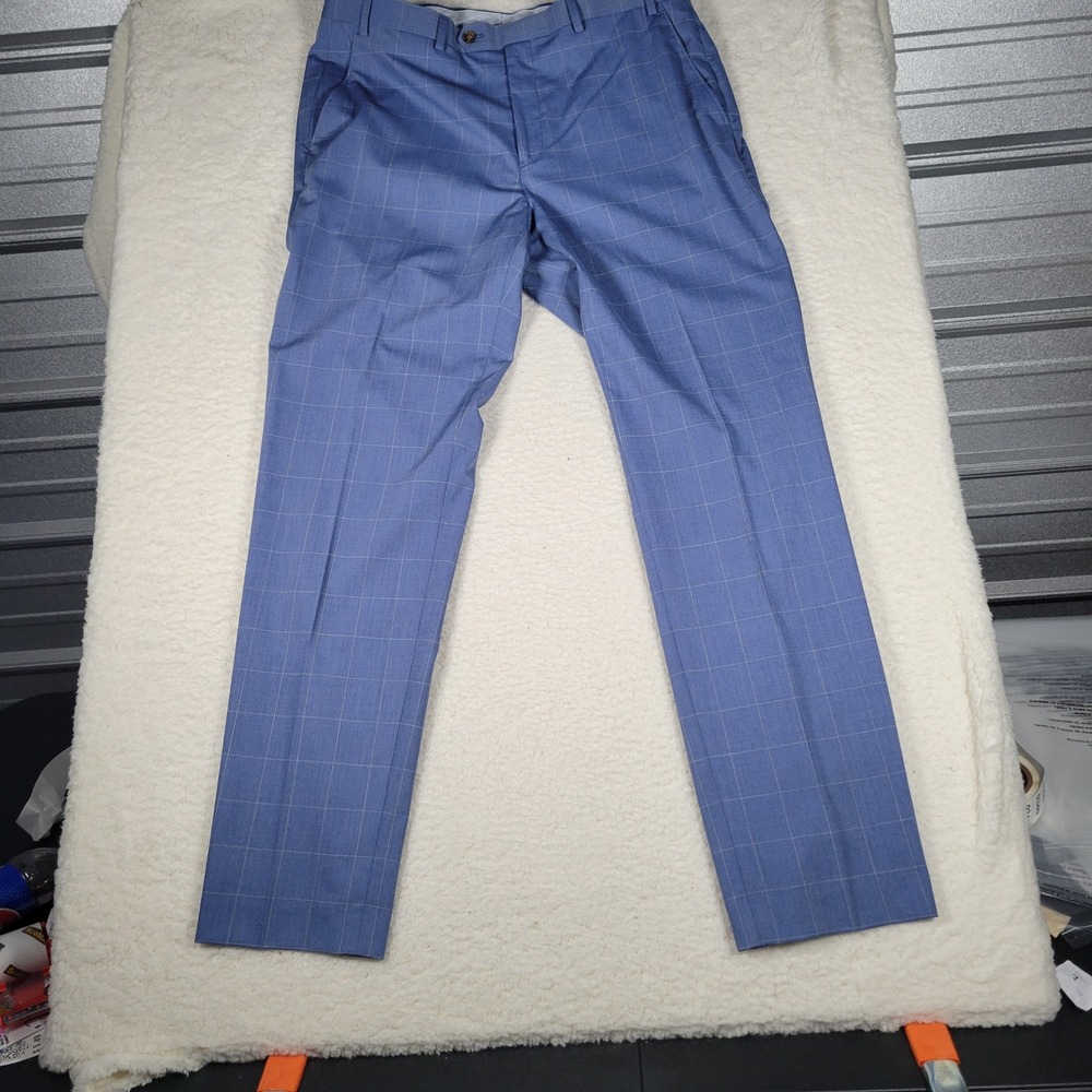 Ralph Lauren Dress Pants Mens 36W x 32L Blue Windowpane Plaid Stretch Trousers